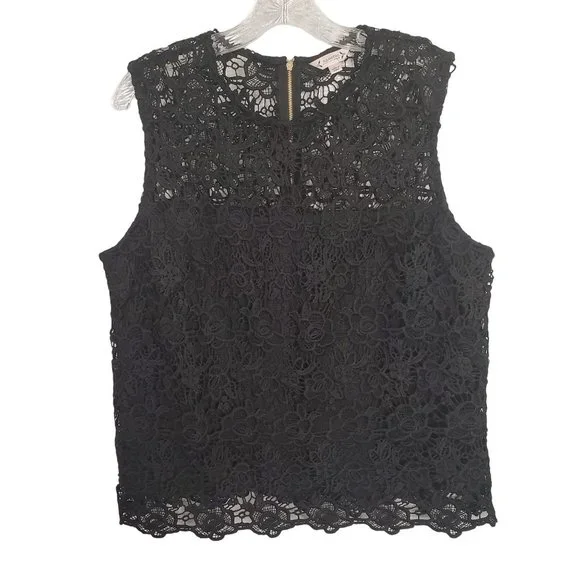 Nanette Lepore NWT Size L Top Blouse Floral Lace Overlay Sleeveless Lined Black - Picture 2 of 9